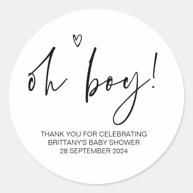 Baby Shower Oh Boy Mom To Be Party Favor Classic Round Sticker (Front)