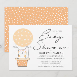 BABY SHOWER   Orange Cat Balloon Invitation