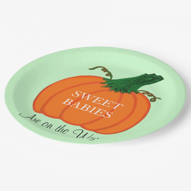 Baby Shower Orange Pumpkin Sweet Babies Paper Plate (Angled)