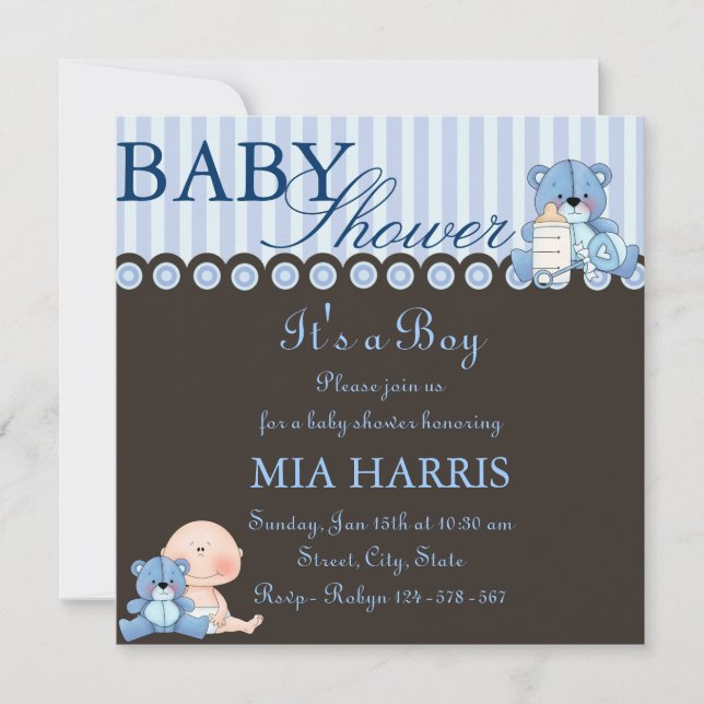 Baby shower Ours Bleu Teddy Invitation (Devant)
