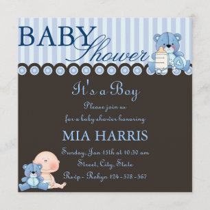Baby shower Ours Bleu Teddy Invitation
