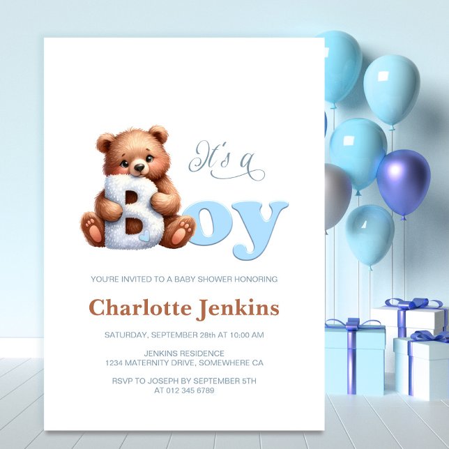 Baby shower Ours Bleu Teddy Invitation (Créateur téléchargé)