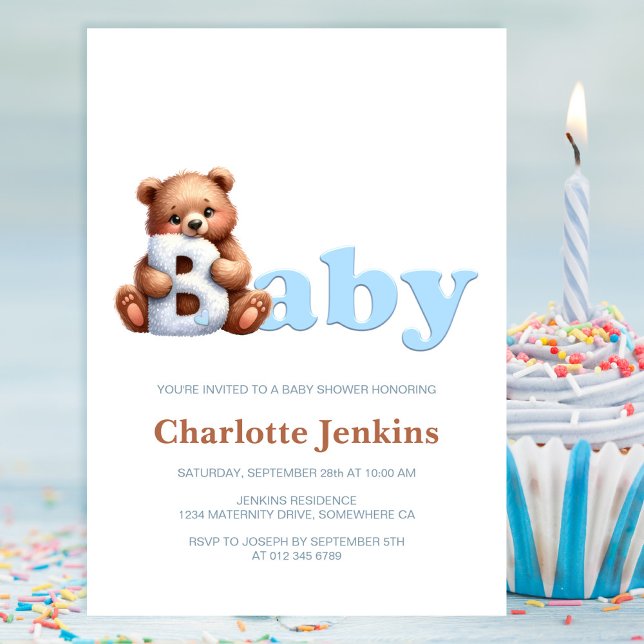 Baby shower Ours Bleu Teddy Invitation (Créateur téléchargé)