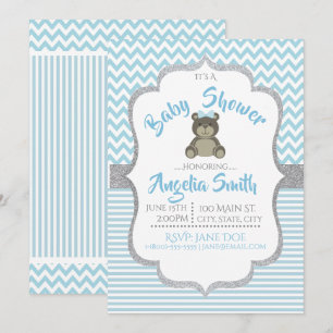 Baby shower Ours Bleu Teddy Invitation