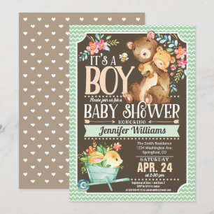 Baby shower Ours de bois Invitation Garçon
