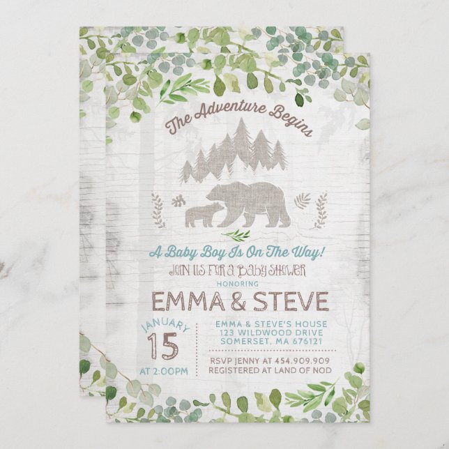 Baby shower Ours Invitation L'aventure commence (Devant / Derrière)