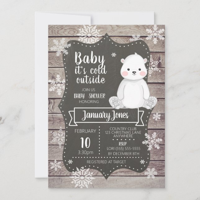 Baby shower Ours Polaire Invitation I Genre Neutre (Devant)