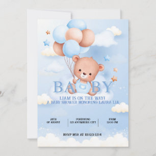 baby shower ourson bleu invitation
