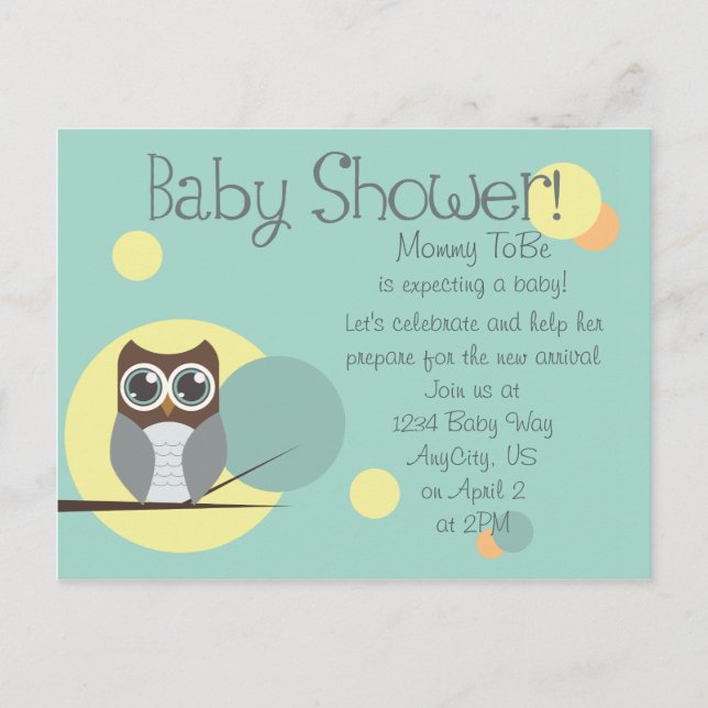 Baby shower Owl - Boy Postcard Invitations (Devant)