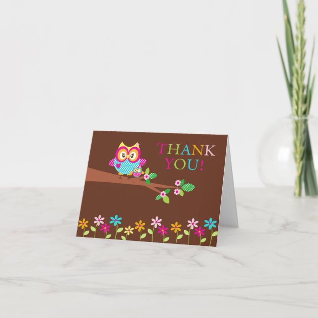 Baby Shower Owl Thank You Note Card (Front)