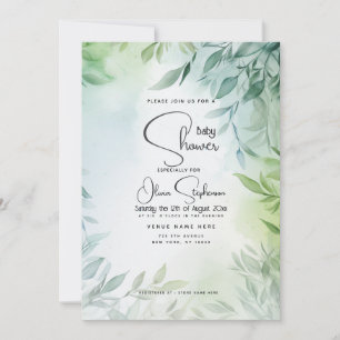 Baby Shower- Pale Teal and Green Foliage Invitation