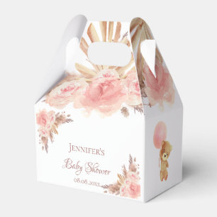 Baby shower pampas grass blush floral teddy bear favor box