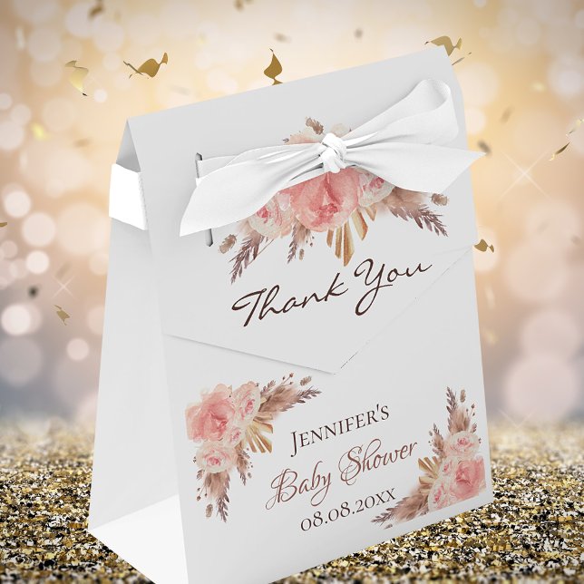 Baby Shower pampas grass blush floral thank you Favor Box (Creator Uploaded)