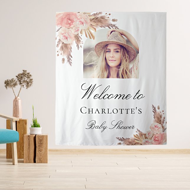 Baby Shower pampas grass blush pink arch photo Tapestry (Creator Uploaded)