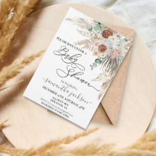Baby Shower Pampas Grass Boho Watercolor   Invitation