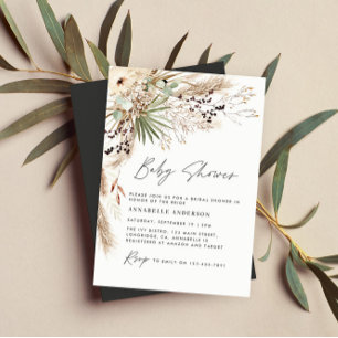 Baby shower pampas grass modern elegant black invitation