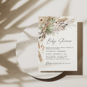 Baby shower pampas grass modern elegant natural invitation