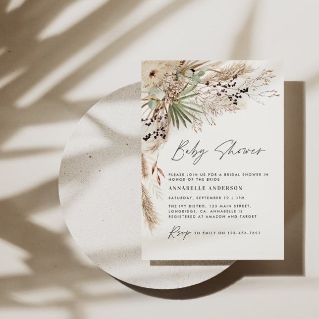 Baby shower pampas grass modern elegant natural invitation (Creator Uploaded)