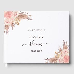 Baby Shower pampas grass rose gold blush pink Guest Book