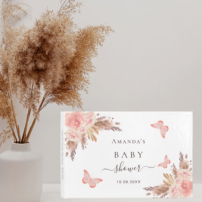 Baby Shower pampas grass rose gold butterfly white Guest Book (Creator Uploaded)