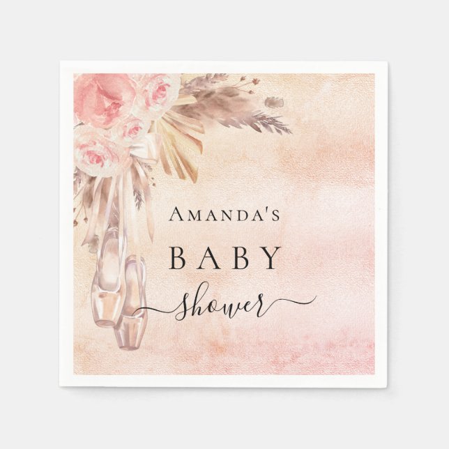 Baby Shower pampas grass rose gold pink ballerina Napkin (Front)