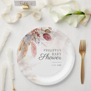 Baby Shower Pampas Grass Tan Terracotta Paper Plate