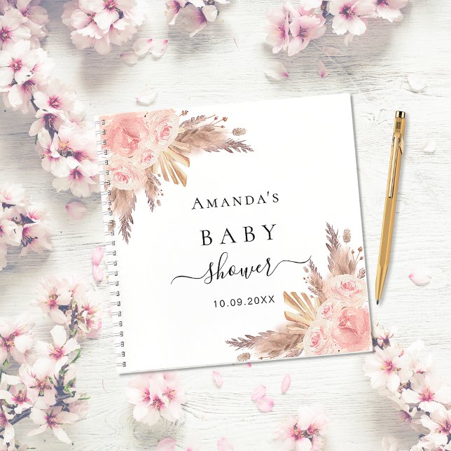 Baby shower pampas herbe rose or livre d'or (Créateur téléchargé)
