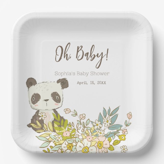 Baby Shower Panda Square Plato Paper Plate (Front)