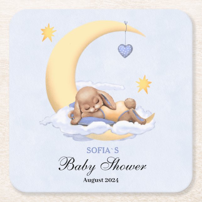 Baby shower paper coaster a cute bunny. (Front)