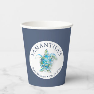 Baby Shower Paper Cups Boy Blue Sea Turtle