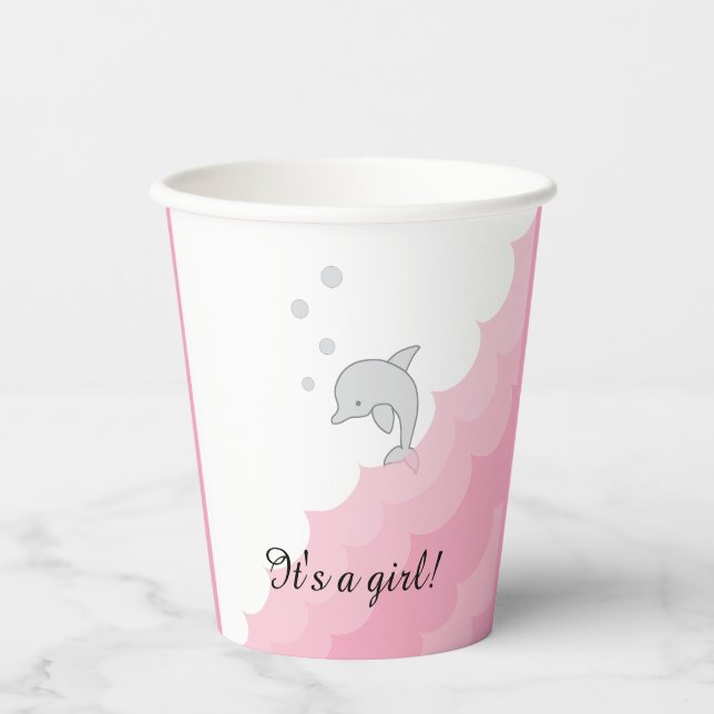 Baby Shower Paper Cups "Dolphin Pink" 8 oz. (Front)