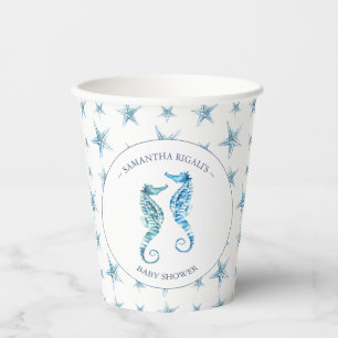 Baby Shower Paper Cups Watercolor Seahorses