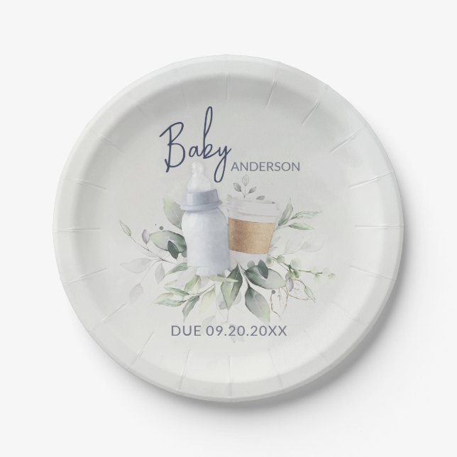 Baby Shower Paper Plates Baby is Brewing Coffee (Front)