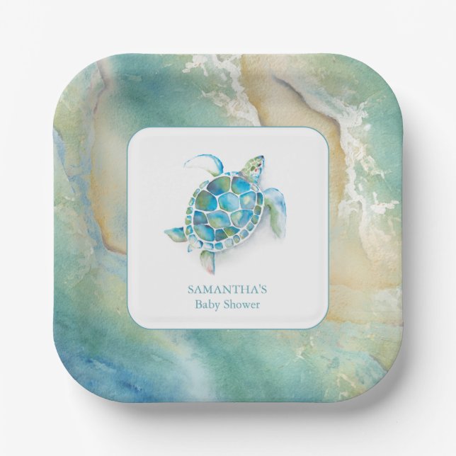 Baby Shower Paper Plates Cute Watercolor Sea (Front)