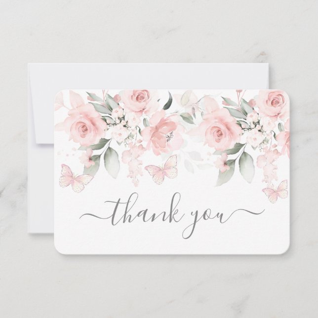 Baby shower papillon Fille Carte de remerciements  (Devant)