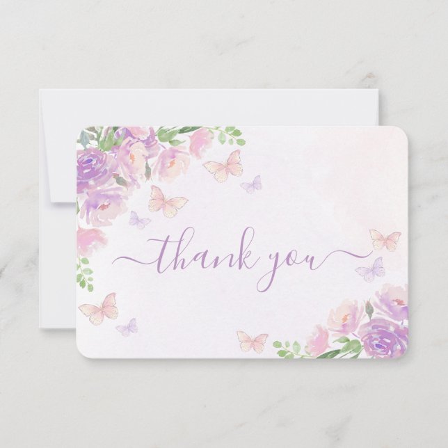 Baby shower papillon Fille Carte de remerciements  (Devant)