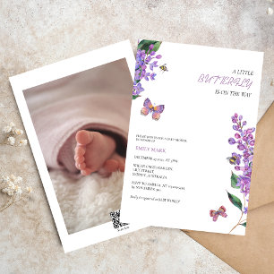 Baby shower papillon fleuri violet invitation