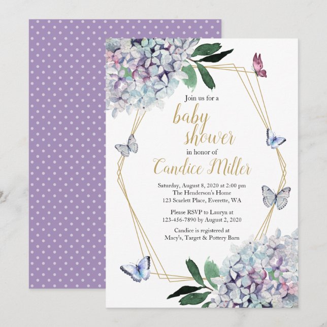 baby shower papillon invitation invitations violet (Devant / Derrière)