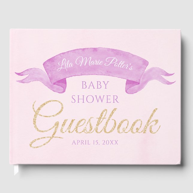 Baby shower papillon rose et violet livre d'or (Recto)
