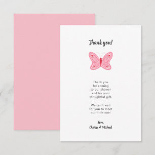 Baby shower papillon rose merci note