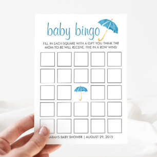 Baby shower Parapluies Bleues Bingo Carte de jeu