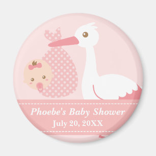 Baby Shower Party Favour - Stork Delivers Baby Gir Magnet