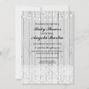 Baby Shower Party Grey Wood Lace Invite