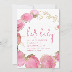 Baby Shower Party Invitation Template Pink Flowers