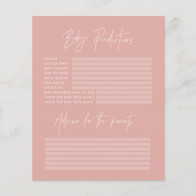 Baby shower party predictions game rose pink (Front)