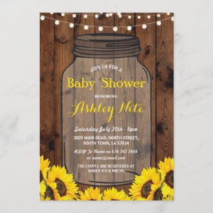 Baby Shower Party Rustic Jar Wood Sunflower Invite