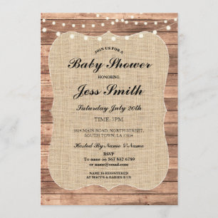 Baby Shower Party Rustic Wood Burlap BBQ Invite