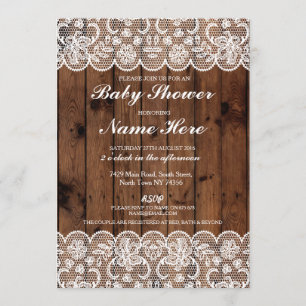 Baby Shower Party Rustic Wood Lace Boy Girl Invite