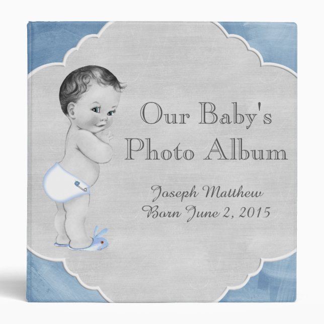 Baby Shower Pastel Blue Vintage Little Boy Binder (Front)