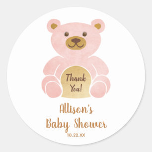 Baby Shower Pastel Pink Teddy Bear Thank You Classic Round Sticker